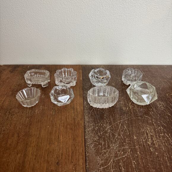 Antique Vintage Lot 8 Pressed Blown Glass Decorative Ornate‎ Salt Cellar Bundle - Picture 1 of 10